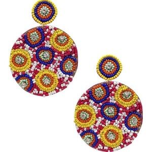 RED SEED BEAD ROUND DROP EARRINGS